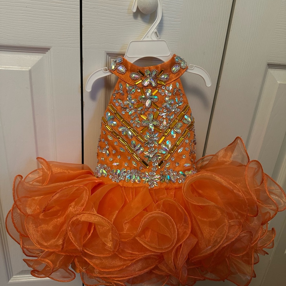Orange Corset Bejeweled Halter Dress 1T 🧡